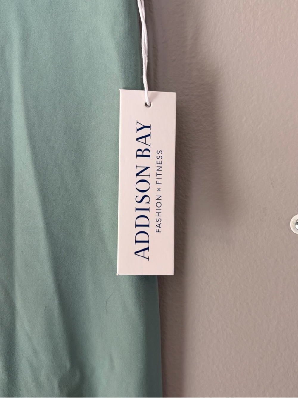 Addison Bay Sage Green Leggings with Pink, Blue & White Striped Hem - Picture 2 of 5